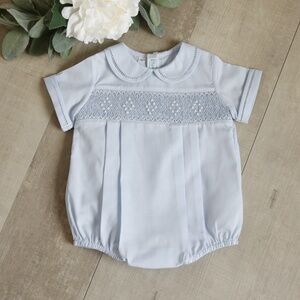 Smocked Embroidered Diamond Creeper BLUE Feltman Brothers NWT